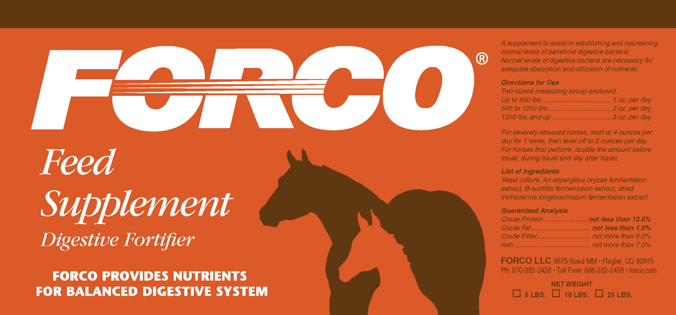 Forco Feed Supplement Digestive Fortifier Product Label