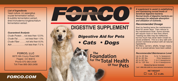 FORCO Digestive Supplement for Pets Product Label